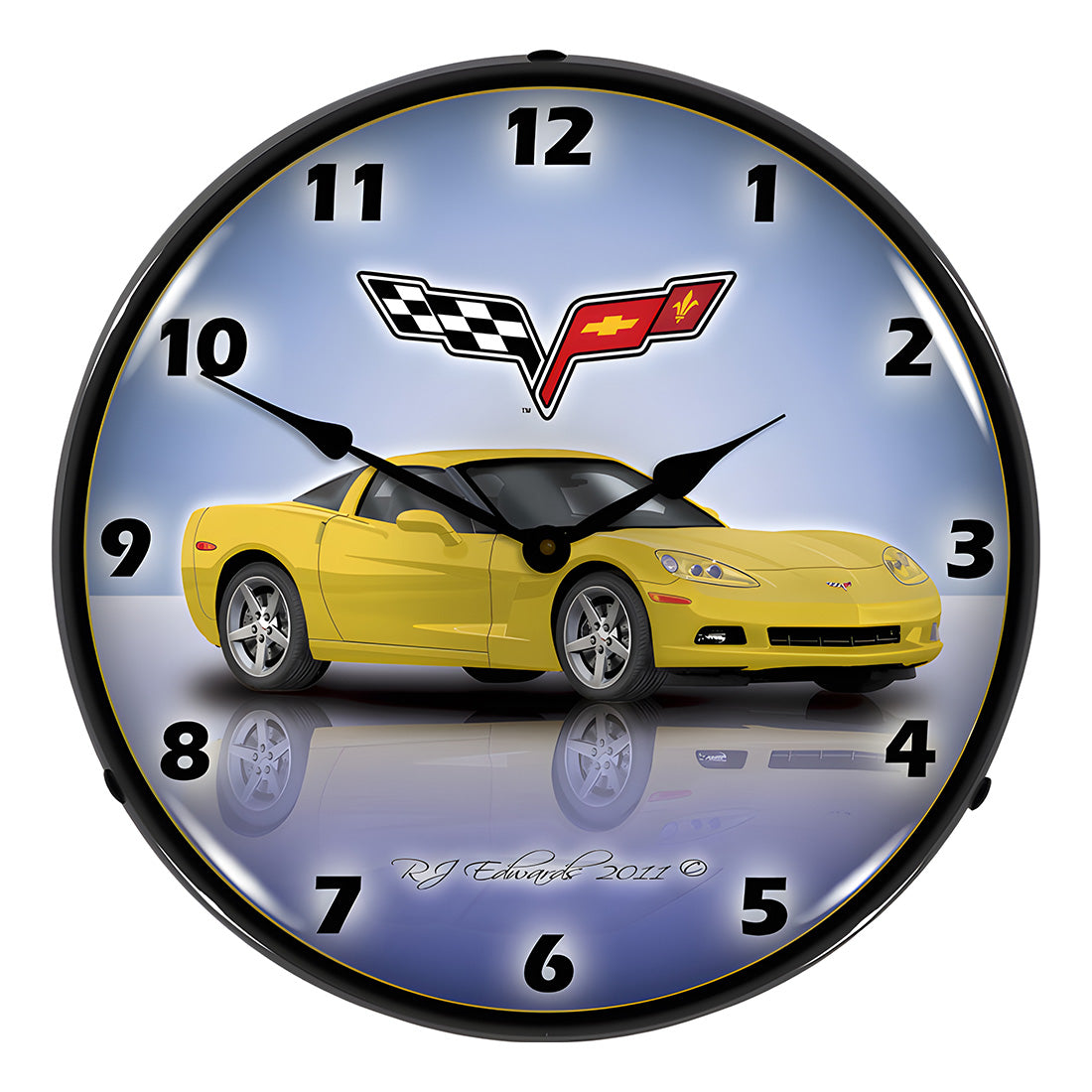Collectable Sign and Clock C6 Corvette Velocity Yellow Backlit Wall Clock