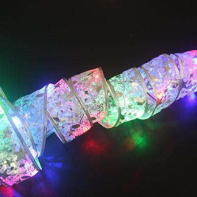 Christmas Ribbon Fairy Lights 16/33Ft 100 LED String Lights Battery Operated 2In Gold Foil Ribbon with Warm White Twinkle Firefly Lights Indoor Starry Holiday Decoration for Christmas Tree