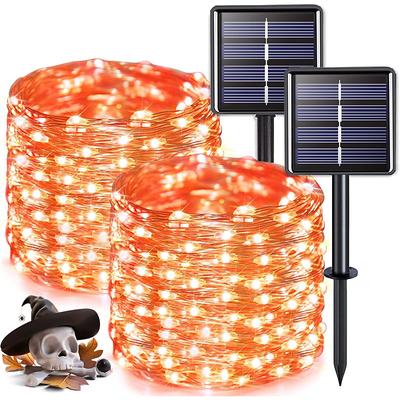 2 Pcs 10M/33FT 100 Led Beads Outdoor IP44 Waterpoof Solar Fairy String Lights Halloween, Christmas, Wedding, Valentine's Day, Courtyard, Lawn, Garden, Festive Atmosphere Decoration, Copper Wire Light