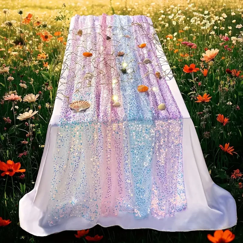 Meerjungfrau-Tischläufer, schillernde Pailletten-Tischläufer, glitzernde Pailletten-Tischdecke für Hochzeit, Geburtstag, Party, Zeremonie, Zubehör, Dekor Image