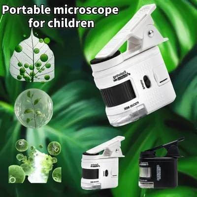 Children's Portable Microscope with Mobile Phone Holder, Student Science Experiment, Plant and Insect Observation Mini Science E