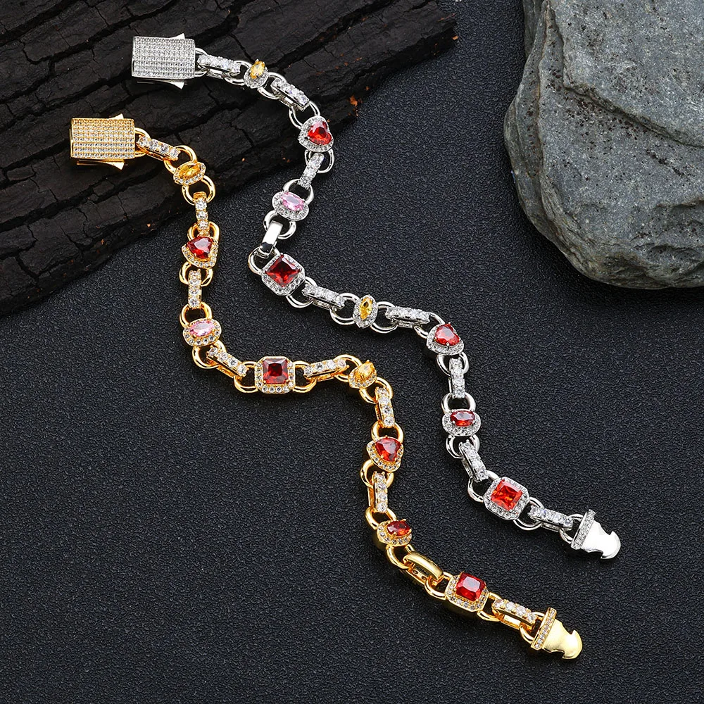 Das neueste bunte Zirkon-Armband für Damen, modisches 18 Karat vergoldetes Rosa/Rot/Gelb, Diamant-Armband, edler Schmuck Image