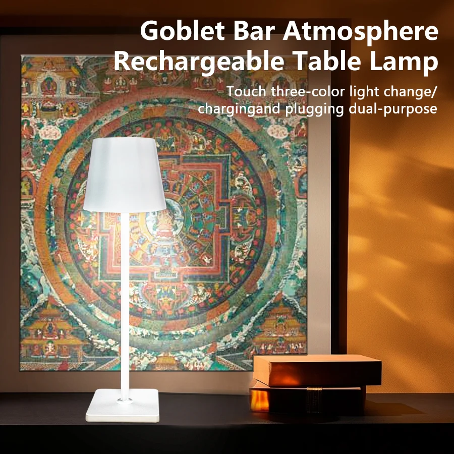 LED-Schreibtischlampe, USB wiederaufladbar, Nachtlicht, 3-farbige Schreibtischlampe, Touch-Schalter, Tischlampe für Restaurant, Zimmer, Clubs, Bar, Café, Dekoration Image