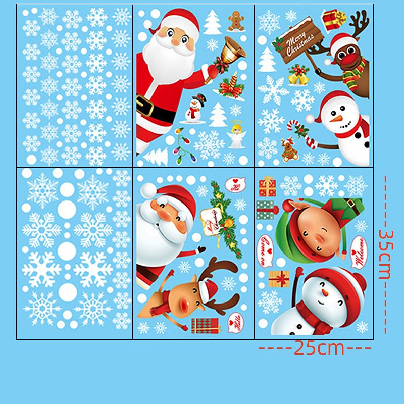 Christmas Stickers Santa Claus Snowman Glass Stickers Window Decoration Snowflake Elk Window Stickers Double-Sided Effect Decoration