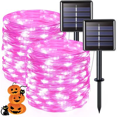 2 Pcs 10M/33FT 100 Led Beads Outdoor IP44 Waterpoof Solar Fairy String Lights Halloween, Christmas, Wedding, Valentine's Day, Courtyard, Lawn, Garden, Festive Atmosphere Decoration, Copper Wire Light