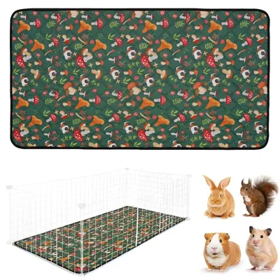 Green Mushroom Print Guinea Pig Cage Diaper Pads Absorbent and Leak Proof Pet Urinal Pads Re-washable Guinea Pig Bedding