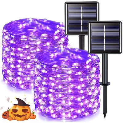 2 Pcs 10M/33FT 100 Led Beads Outdoor IP44 Waterpoof Solar Fairy String Lights Halloween, Christmas, Wedding, Valentine's Day, Courtyard, Lawn, Garden, Festive Atmosphere Decoration, Copper Wire Light
