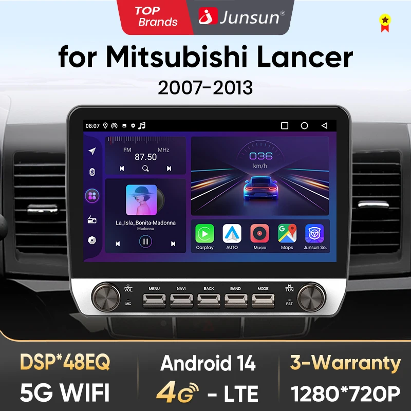 Junsun 10-Zoll-Knopf-Wireless-CarPlay für Apple Android Auto Autoradio für Mitsubishi Lancer 2008 2009-2012 GPS Navi Stereo RDS Image