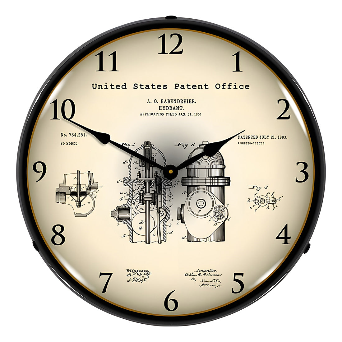 Collectable Sign and Clock 1903 Fire Hydrant Patent Blueprint Backlit Wall Clock