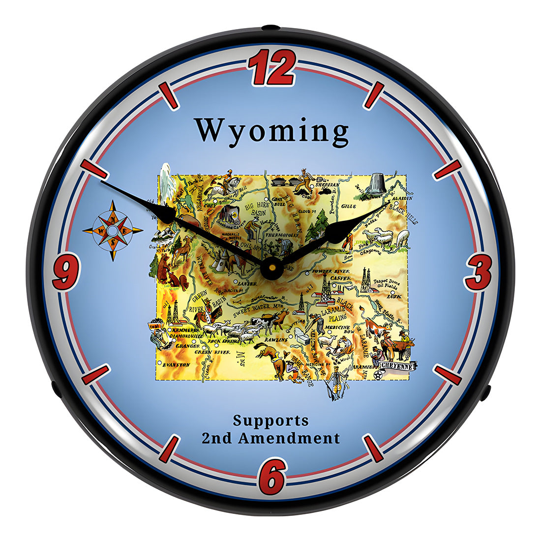Collectable Sign and Clock Wyoming Supports the 2nd Amendment Backlit Wall Clock