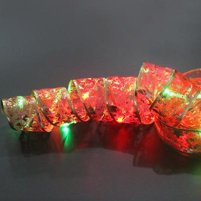 Christmas Ribbon Fairy Lights 16/33Ft 100 LED String Lights Battery Operated 2In Gold Foil Ribbon with Warm White Twinkle Firefly Lights Indoor Starry Holiday Decoration for Christmas Tree