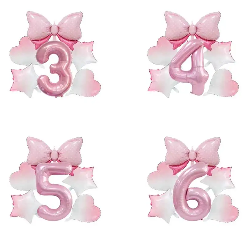 6 stücke Rosa Geburtstag Anzahl Ballons Neue Mädchen Prinzessin Geburtstag Rosa Bownot Ballons Hochzeit Party Ballons Jumbo Anzahl Ballon Image