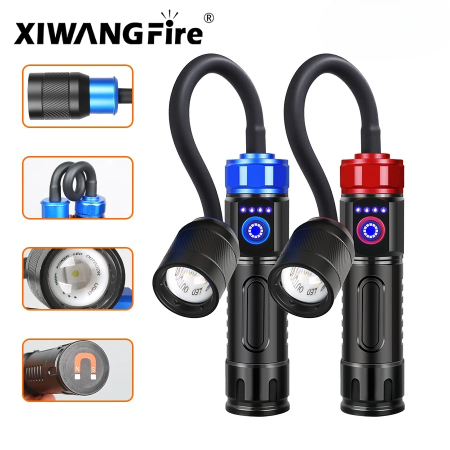 Outdoor-LED-Taschenlampe, 360-Grad-flexibel, tragbar, Arbeitslampe, leistungsstarke tragbare Camping-Magnet-Campinglampe, USB-Aufladung