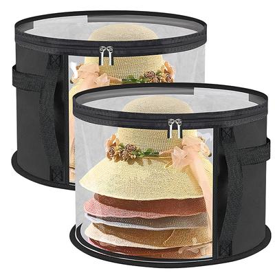 2 Pack Hat Box Storage for Women – Large Clear Hat Storage Boxes for Wide Brim Sun Hats, Cowboy Hats Travel – Foldable Hat Organizer Bag with Handles