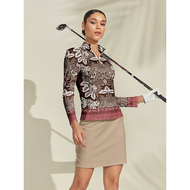 Women's Golf Polo Shirt Brown Long Sleeve Top Ladies Golf Attire Clothes Outfits Wear Apparel