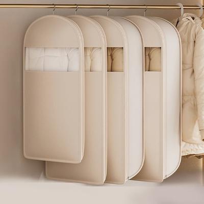 Space Saving Hanging Garment Bag with Self Compression Zipper, Dust Cover for Coats Down Jackets, Closet Clothes Organizer with Clear Window
