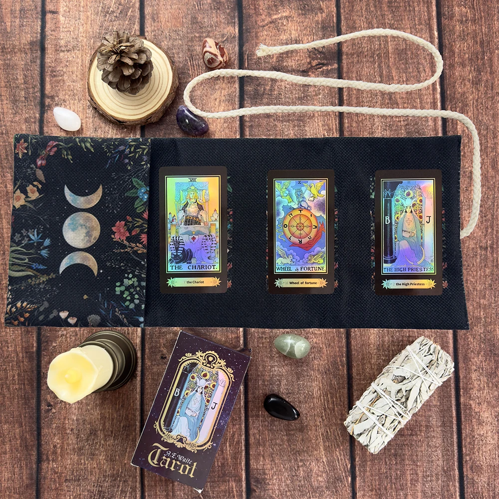 Blumen und Pflanzen Triple Moon Tarot Aufbewahrungstasche Wahrsagerei Tarot Tuch Strapazierfähiger Stoff Hexerei Astrologie Karten Wickeltasche Image