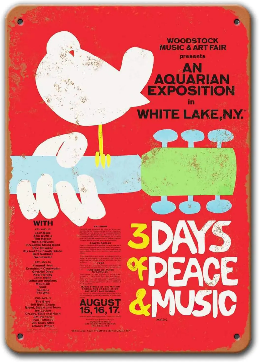 Agedsign Woodstock Poster, Vintage Metall Wandkunst Blechschild für Bar Home Man Cave Coffee Decor es Image