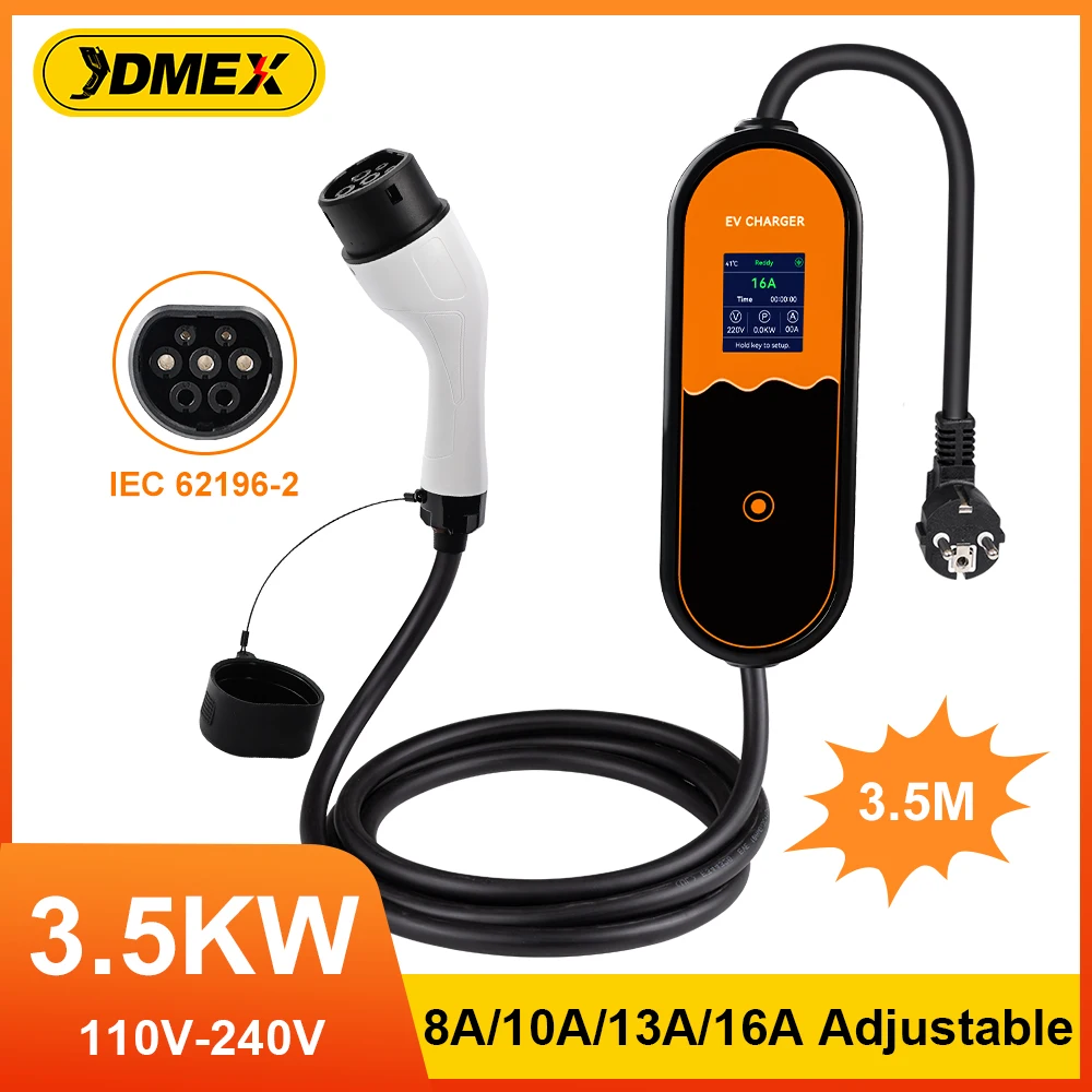 JDMEX Typ 2 Elektroauto-Ladegerät 3,5 kW 16 A tragbares EV-Ladegerät 220 V EU-Stecker-Ladekabel IEC 62196-2 EVSE-Aufladung 1 Phase Image