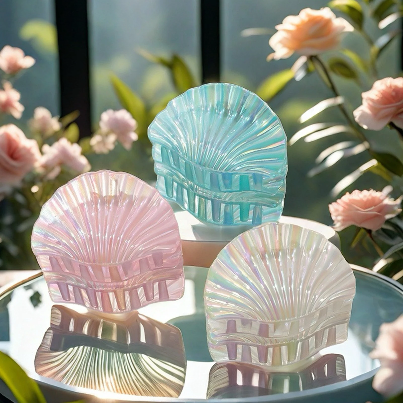 Hawaii Scallop Haar Klaue Für Frauen Perlglanz Farbverlauf Shell Shark Greifer Sommer Trendy Ozean Element Haar Zubehör Image