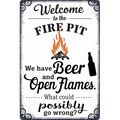 Lustiges Vintage-Metallschild „Welcome To Our Fire Pit“, Blechschilder, Landhaus-Küche, Wandkunst, Dekor für Zuhause, Zimmer, Badezimmer, Cafés, Clubs, weit