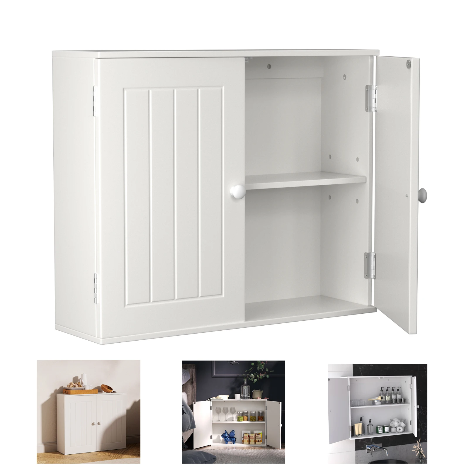 BRIEFNESS Wandmontierter Badezimmerschrank, bodenstehender Aufbewahrungsschrank aus Holz, Medikamentenschrank mit zwei Türen