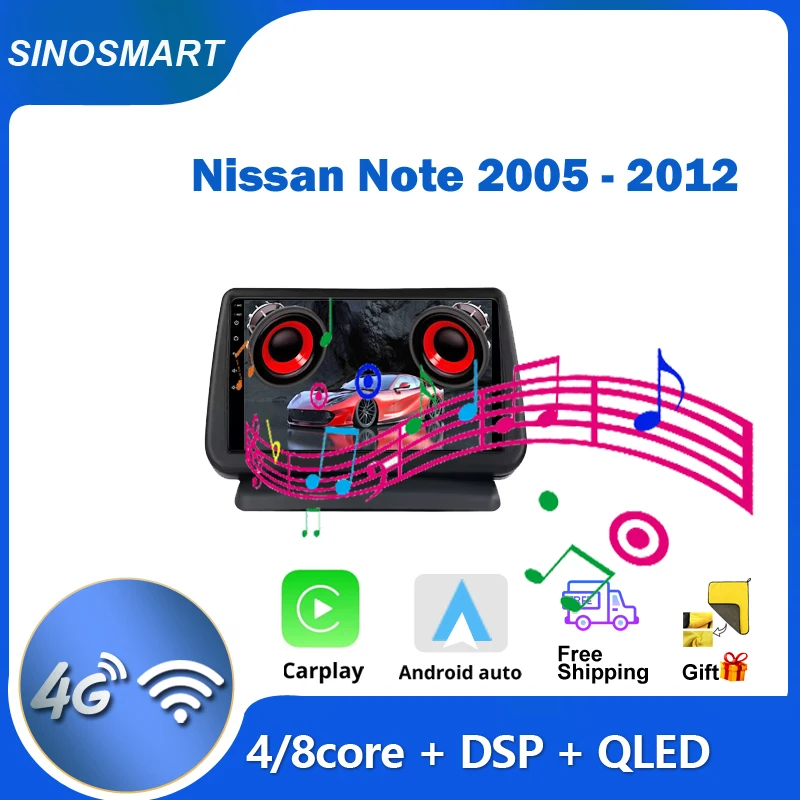 SINOSMART Android GPS Autoradio für Nissan Note E11 2004–2013 | Unterstützt BOSE / 360° PA | CarPlay & Android Auto | 9" Bildsch Image