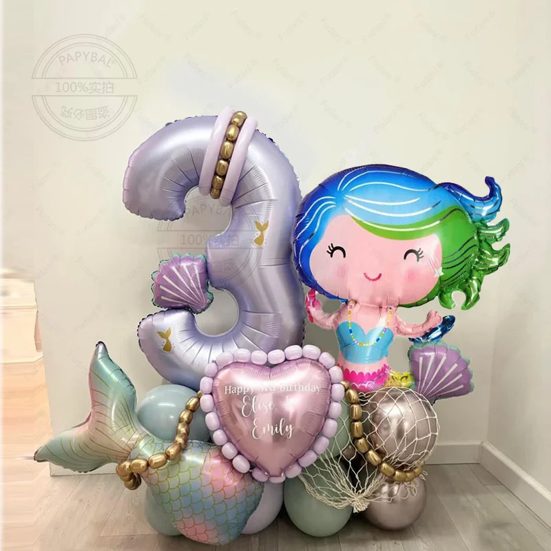 30 stücke Meerestier Themen Folienballons Meerjungfrau Prinzessin Ballon Geburtstag Party Baby Dusche Dekorationen Lieferungen Kind Spielzeug Geschenk Image