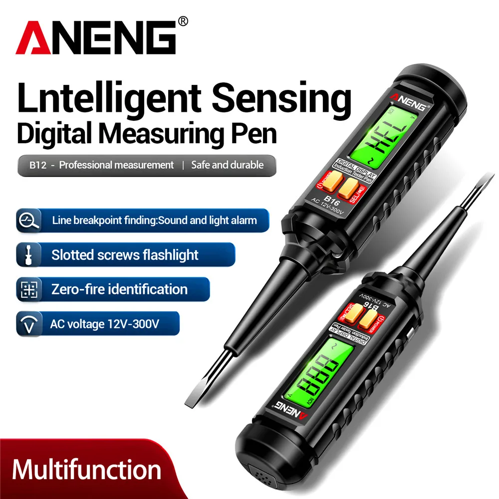 ANENG B16 Penna di misurazione digitale con rilevamento intelligente Rilevatore di tensione 12V-300V senza contatto NCV Tester di tensione Strumenti di misurazione