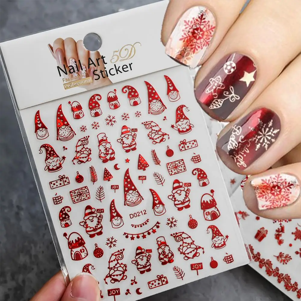 1Pcs 3D Rot Santa Claus Schneeflocken Nail art Aufkleber Weihnachten Nette Elch Schneemann Klebe Nägel Slider Winter DIY Maniküre abziehbilder Image