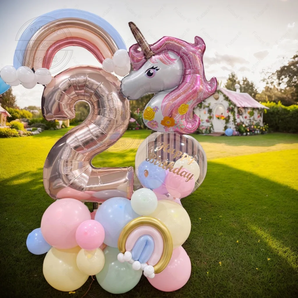 43 stücke Regenbogen Einhorn Geburtstag Dekoration Luftballons Set Mädchen Rose Gold Latex Ballon Geburtstag Lieferungen Baby Dusche Luft Globos Image