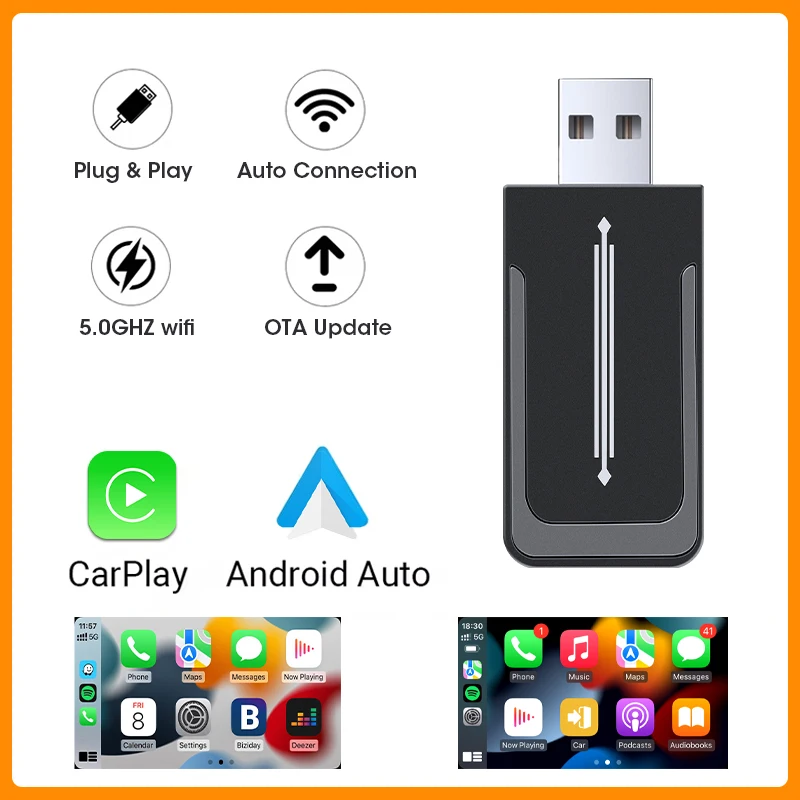 Drahtlose Carplay Auto Adapter Android Auto 2in1 Smart Mini Box Plug & Play WIFI BT Auto Connect Für Toyota Volvo VW Kia Mazda Ford Image