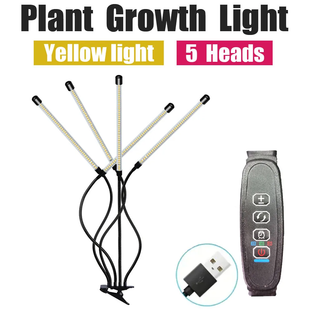 Clip-Pflanzenlampe, LED-Vollspektrum-Wachstumslampe, USB Warmweißes Licht, Zeitgesteuertes Dimmen.