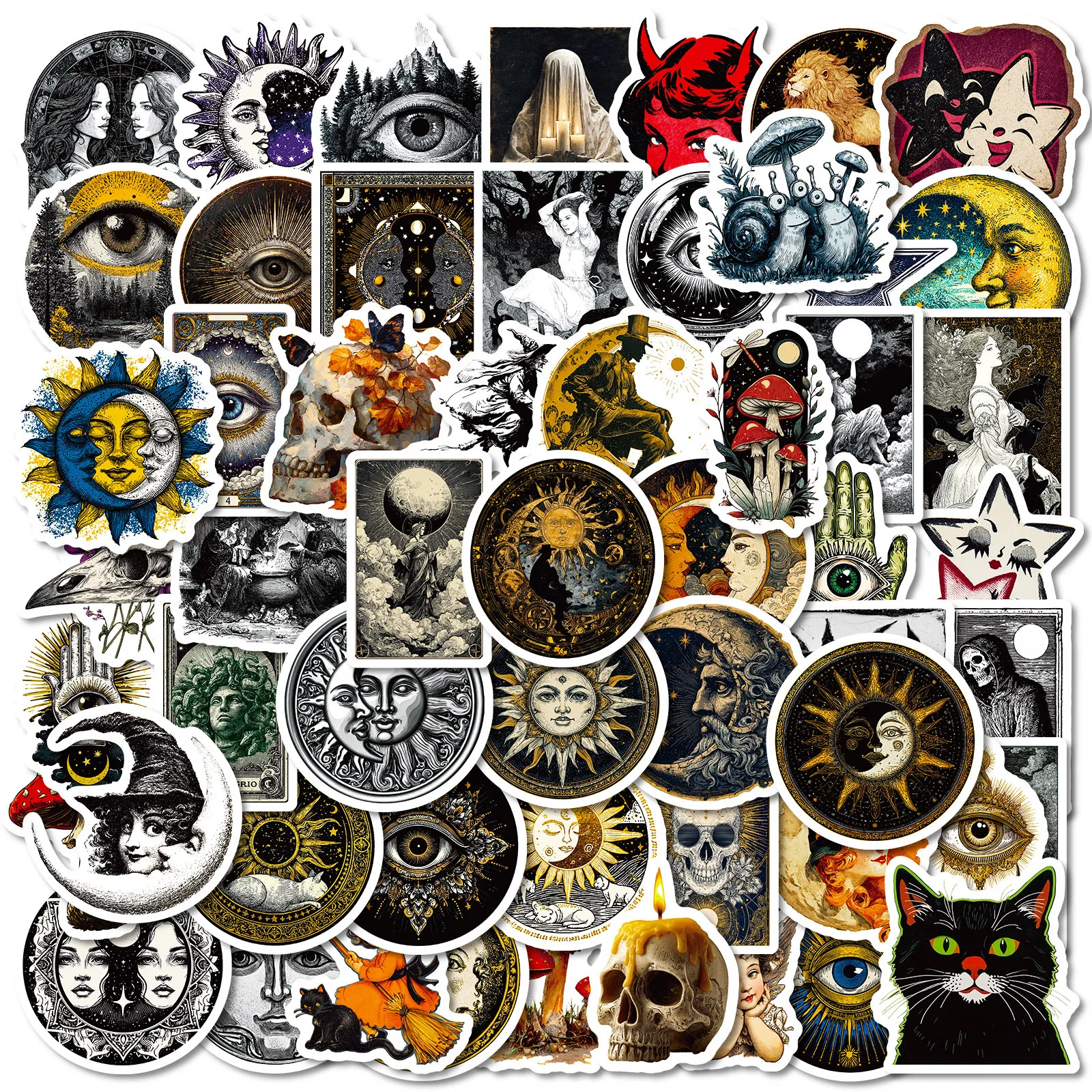 56 Stück geheimnisvolles Universum, Sonne und Mond, Retro, kreative Aufkleber, Wasserbecher, Notizbuch, wasserfest, stationäre Aufkleber Image