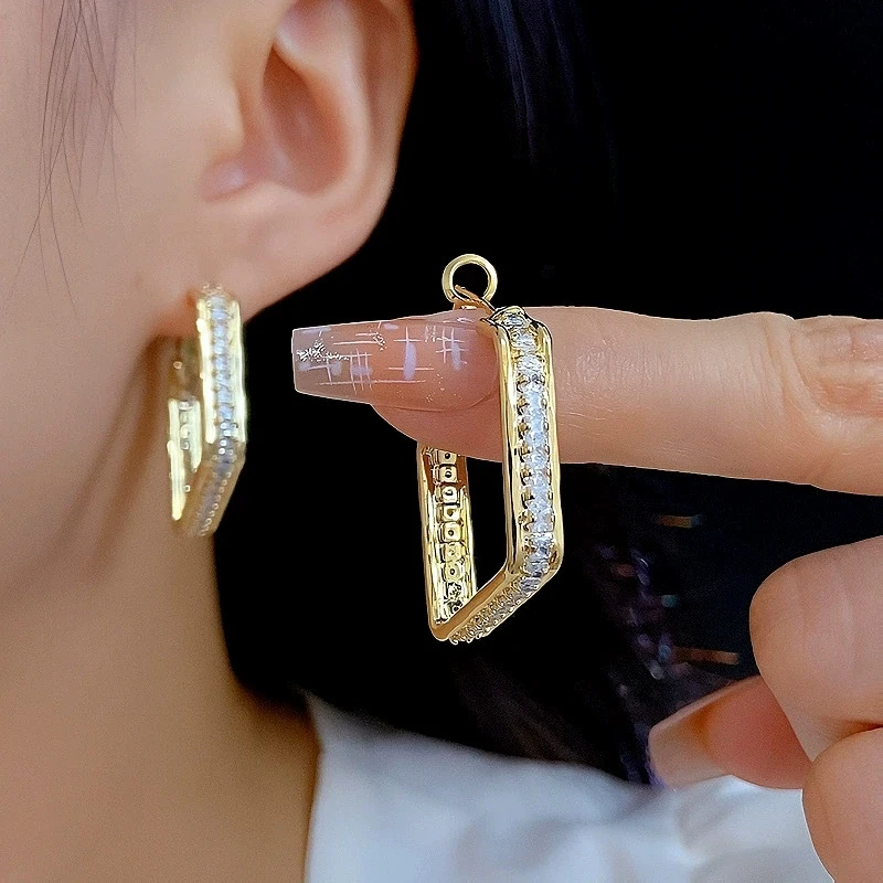 Hip Hop Geometrische Weiß Zirkon Runde Hoop Ohrringe Für Frauen Gold Silber Farbe Straße Hochzeit Ohr Schnalle Täglichen Party Schmuck