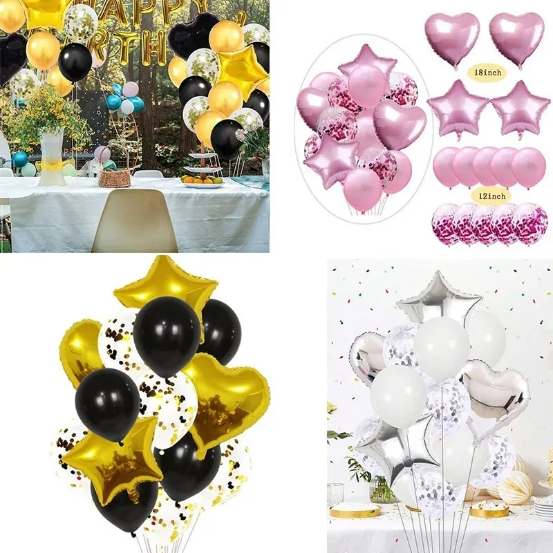 Festliche Rose Gold Mix Stern Herz Konfetti Latex Ballons Geburtstag Party Dekorationen Hochzeitstag Liefert Party Decor Image