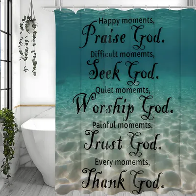 Ocean Shower Curtain with Inspirational Thoughts and Prayers, Bathroom Decorative Shower Curtain, Waterproof Shower Curtain with