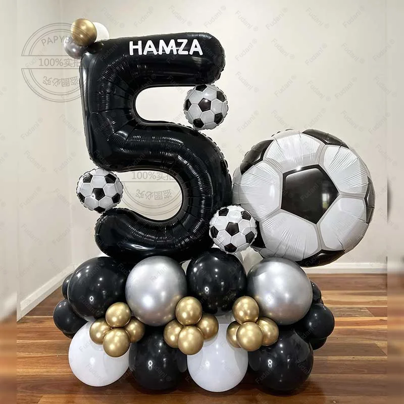 45 stücke Fußball Ballons Set 32 zoll Schwarz 1-9 Anzahl Fußball Folienballon Runde Fußball Globos Für Baby dusche Junge Geburtstag Party Image