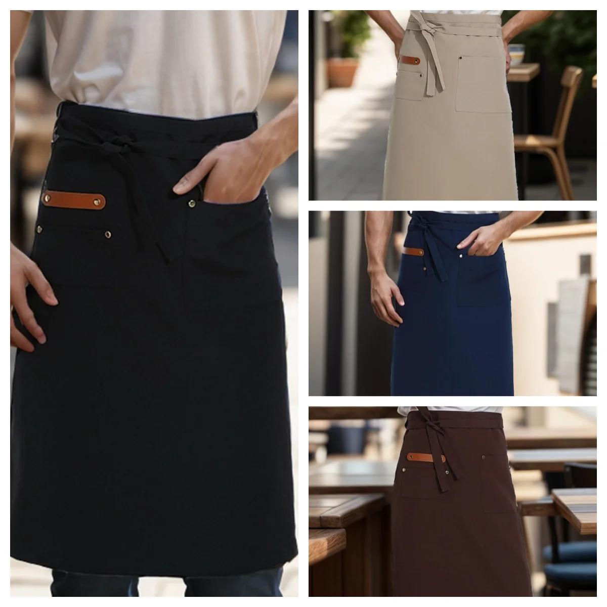 1-teilige Koch-Canvas-Schürze, Restaurant-Kellenschürze für Herren, mit verlängertem Bund und verstärkten Nähten, große Halbkörper-Schürze Image