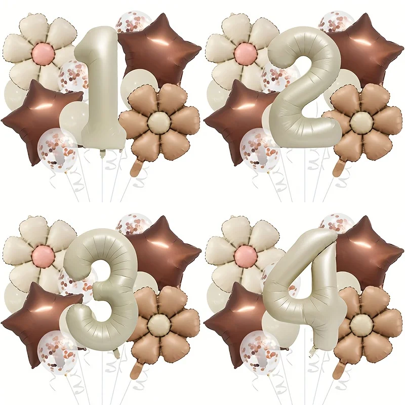 12 teile/satz Daisy Folienballon 40 zoll Creme Anzahl Braun Stern Alles Gute Zum Geburtstag Aluminiumfolie Ballon Geburtstag Party Hochzeit Dekorationen Image