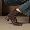 2025 NEUE Herbst Frauen Stiefel aus echtem leder Frauen Schuhe Karree Blockabsatz Slip-on Gürtelschnalle Western Stiefel Tägliche Schuhe