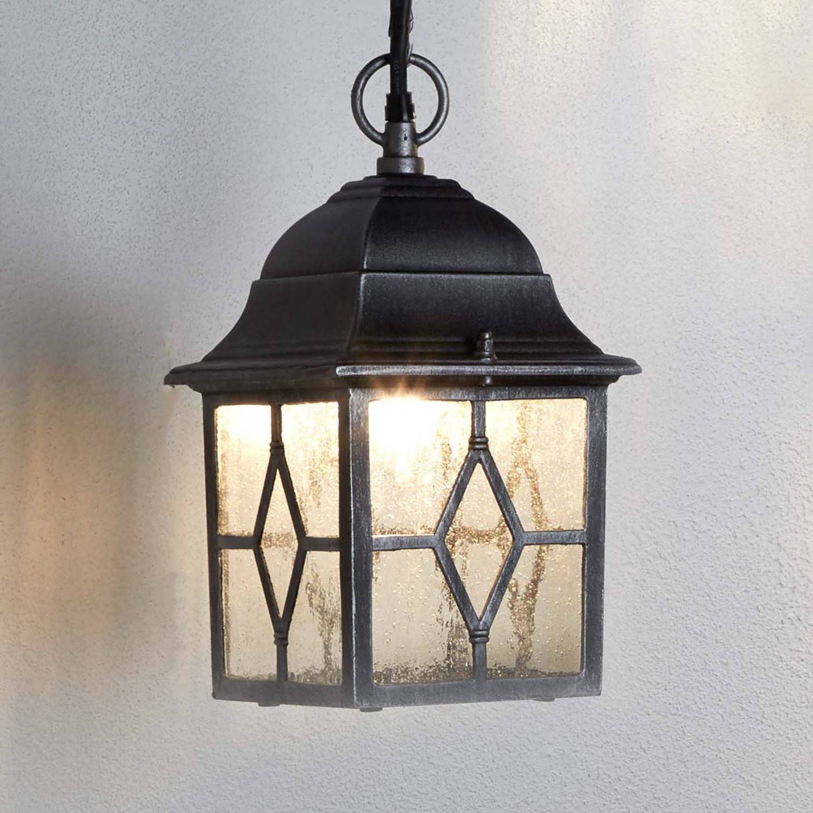 Searchlight Genoa outdoor hanging light with lead glass, Alu / grey / zinc, Aluminium, Ceiling Light Outdoor