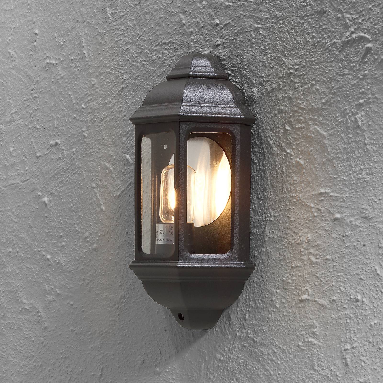Konstsmide Outdoor Wall Light CAGLIARI, dimmable, Black, Glass, Country House / Rustic, Outdoor Wall Light
