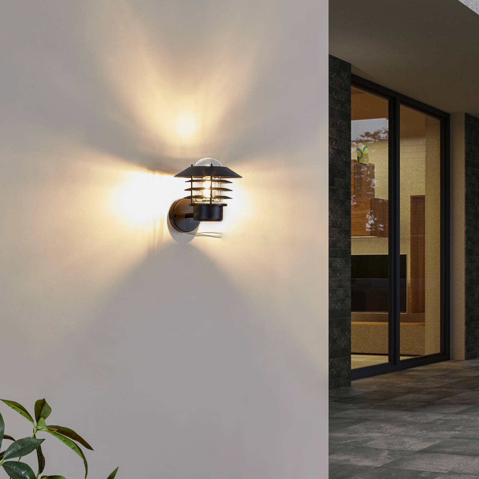 Lindby outdoor wall light Belmiro, iron, 23.5cm, E27, black Belmiro Lindby, dimmable, Black, metal, Modern, Outdoor Wall Light
