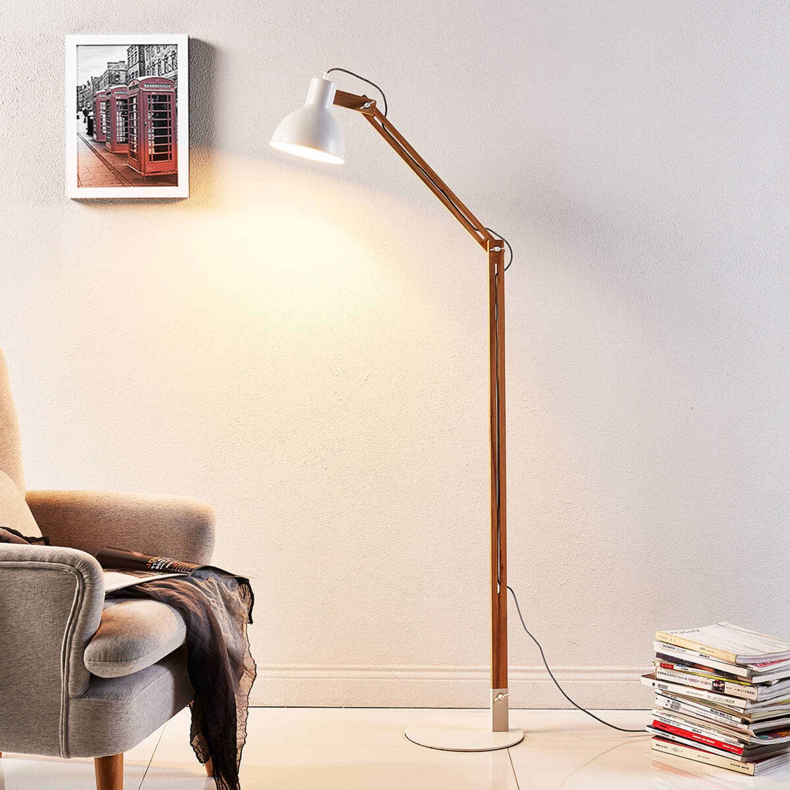 Wooden Floor Lamp Shivanja Lindby, Light wood, Workroom / Office, Wood, Modern, Floor Lamp