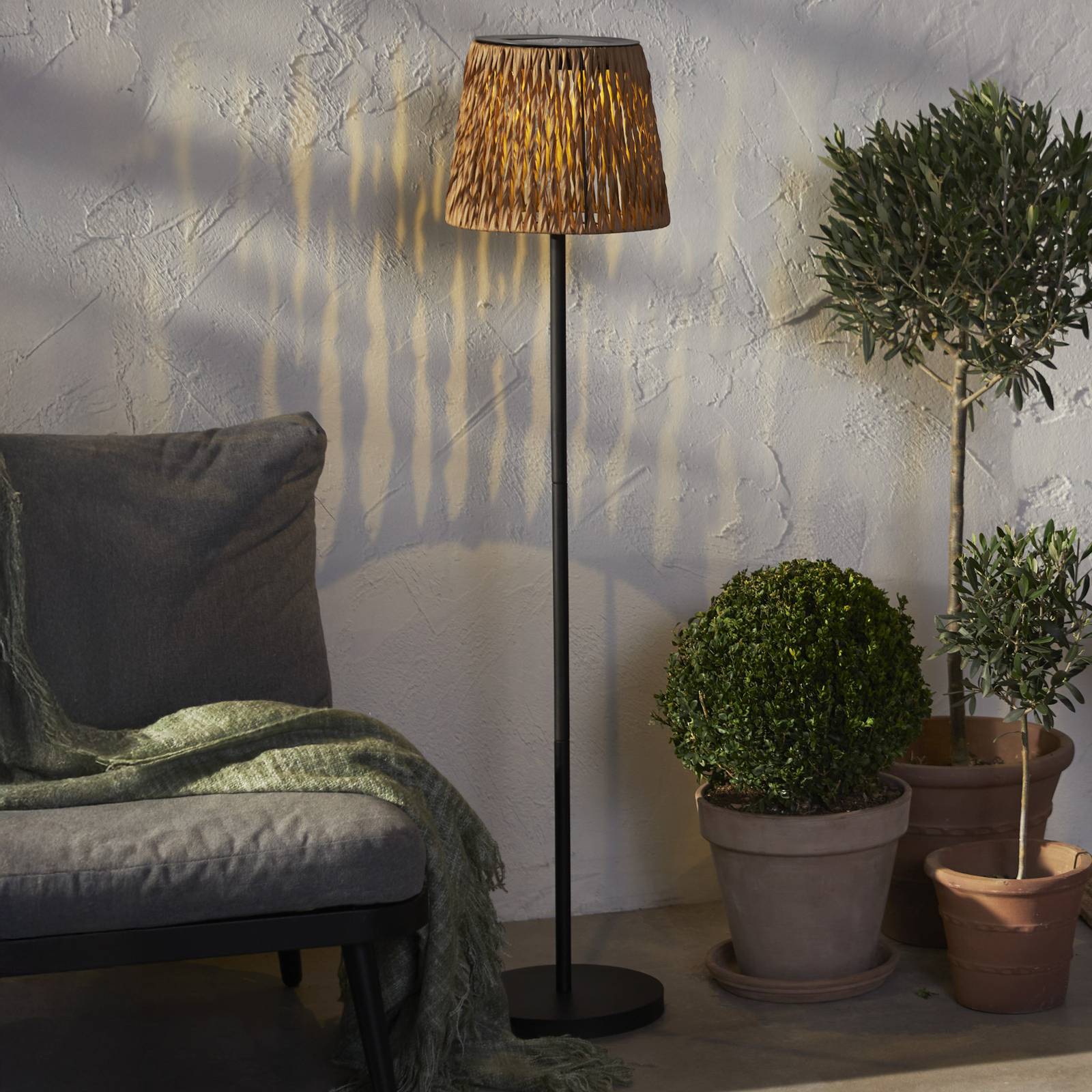 STAR TRADING LED floor lamp Cesta 127cm brown/black plastic/metal, Brown / rust, metal, Modern, outdoor solar lights