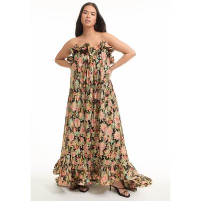 Plus Size Women's Ruffled Metallic Maxi Dress by June & Vie in Black Textured Wallflower (Size 18/20)