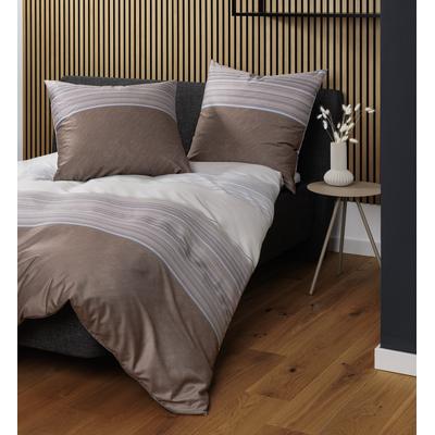 Bettwäsche JANINE "Mako-Satin98124 07", beige (beige grau), B/L: 200cm x 220cm, 2 St., Mako-Satin, B/L: 80cm x 80cm & 80cm x 80cm, Mako-Satin, Obermaterial: 100% Baumwolle, Bettwäsche, mit Reissverschluss Image