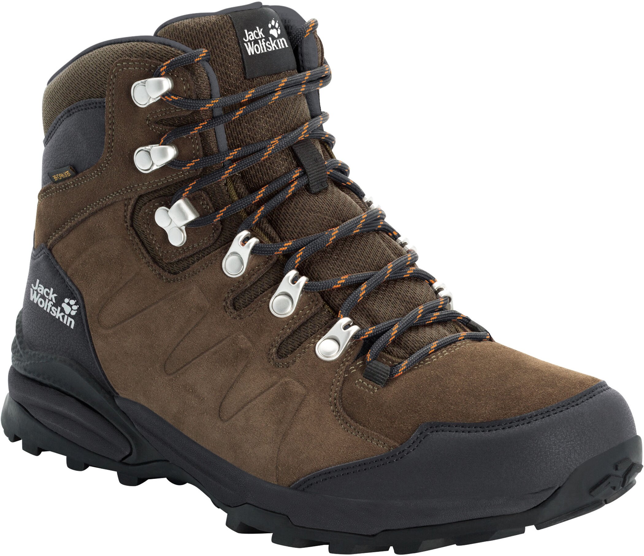 Wanderschuh JACK WOLFSKIN "REFUGIO TEXAPORE MID M", Damen, Gr. 40, braun (braun, phantom), Leder, Textil, Schuhe Wanderschuh, Wasserdicht, Trekkingschuh, Topseller