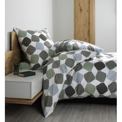 Bettwäsche JANINE "Mako-Satin87106 06", grün, B/L: 155cm x 200cm, , Mako-Satin, B/L: 80cm x 80cm, Mako-Satin, Obermaterial: 100% Baumwolle, Bettwäsche, mit Reissverschluss Image